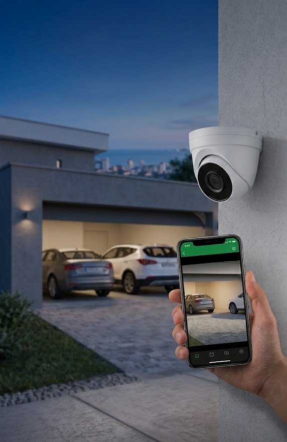 Câmera de segurança Intelbras instalada em residência, com acesso remoto pelo celular, pela CI Tecnologia