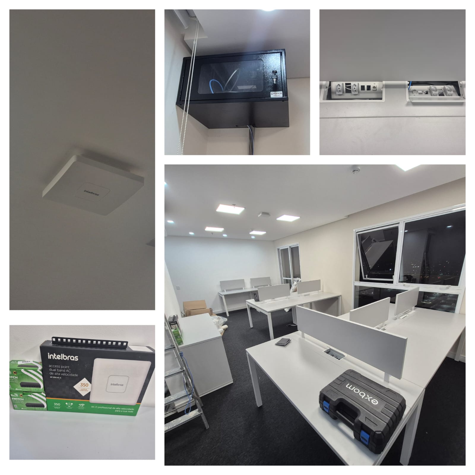 Rack de rede completo instalado pela CI Tecnologia no SENAI com múltiplos patch panels, switches e cabeamento organizado